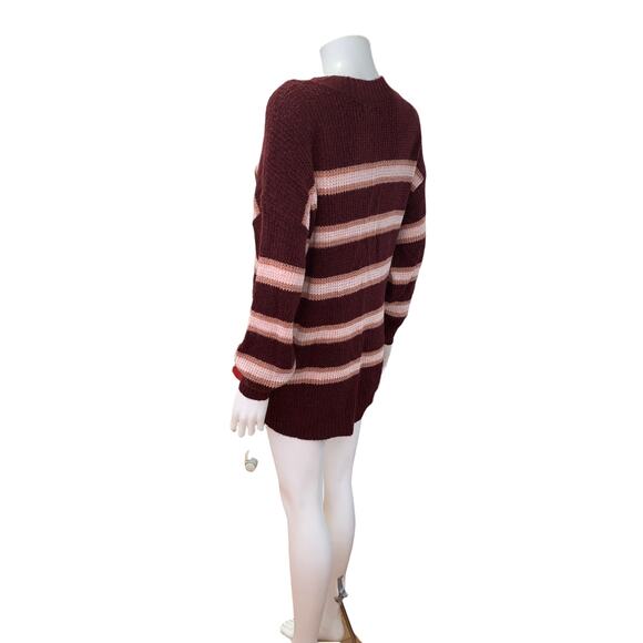 American Eagle Brown / Tan Striped V Neck Oversized Sweater S - Picture 3 of 7